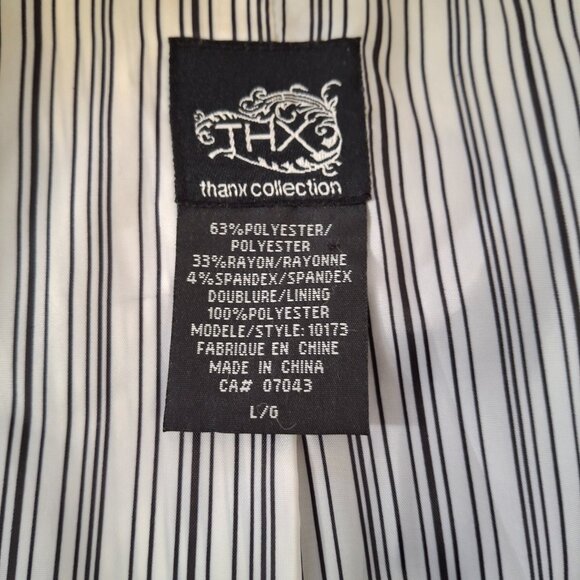 Vintage Womens Black Deep V Blazer Sz L Striped Contrast Lining Office Smart - Picture 10 of 11